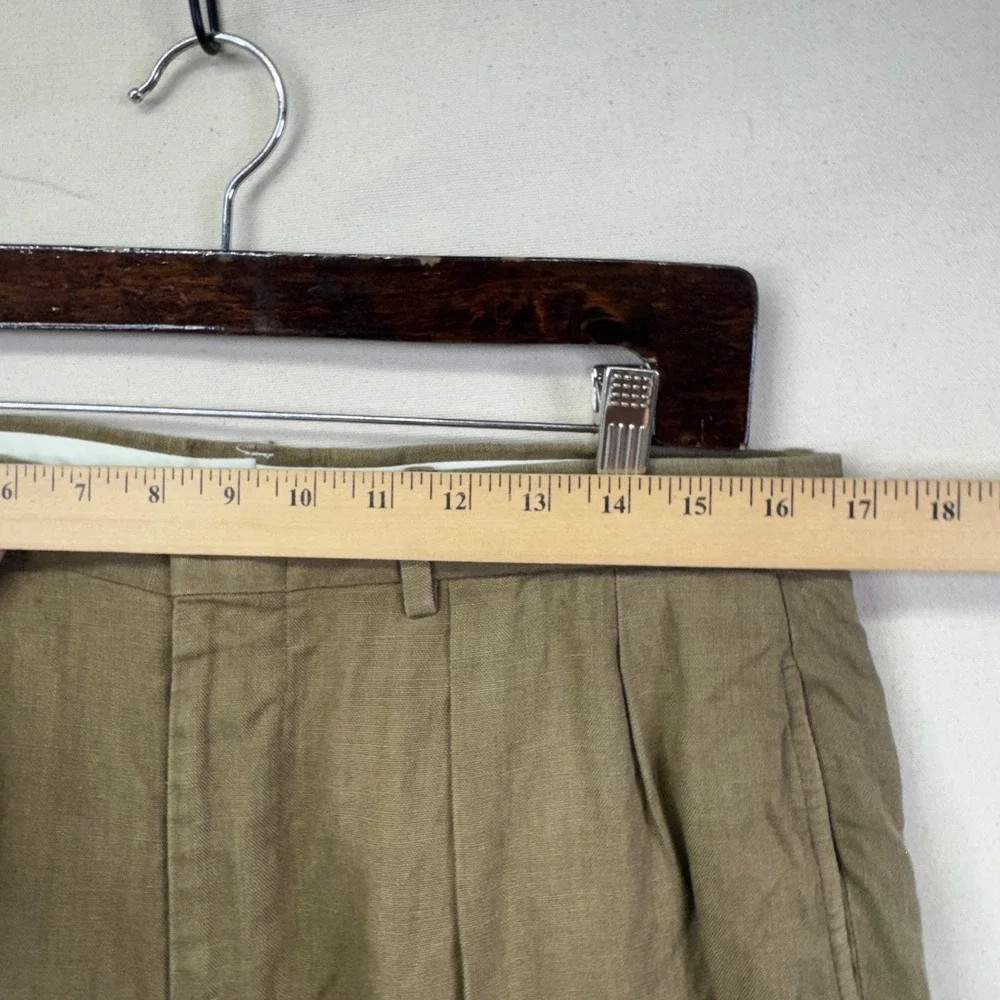 Polo Ralph Lauren Pants 32x26 Brown/Green Pleated 100% Linen Cuffed Old Money